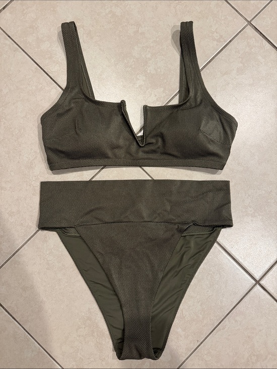 aerie Other - Aerie Olive Green Textured V-Wire Bikini Set